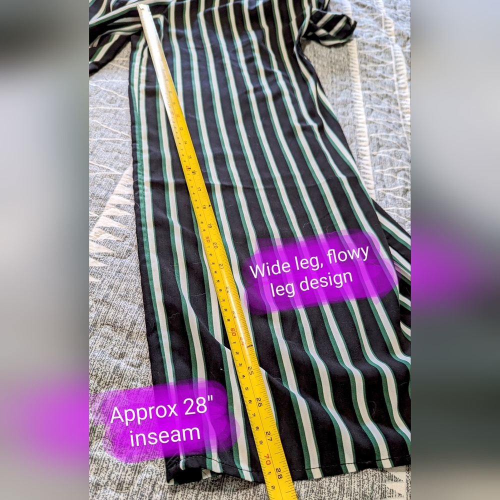 Bluenotes Romper, size med, EUC, black, green, white & green stripe pattern - Picture 12 of 13
